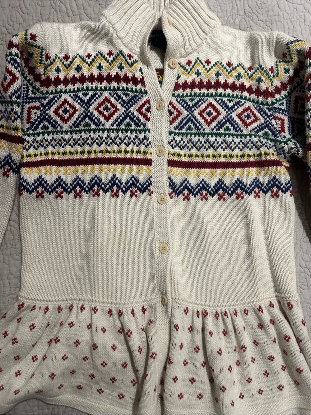Ralph Lauren Girls XL 16 Fair Isle Nordic Peplum Cardigan Sweater